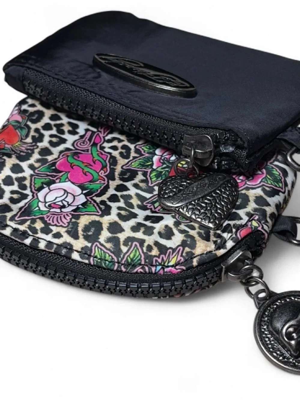 Ed Hardy Black and Pink Wristlet Set with Leopard Skull Coin Purse